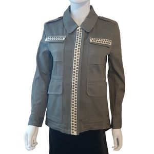 SWEET RAIN Green Utility Jacket Stretch Cotton Twill w/Metallic Trim Sz S